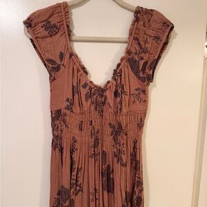 Free People Floral Print Brown Dress